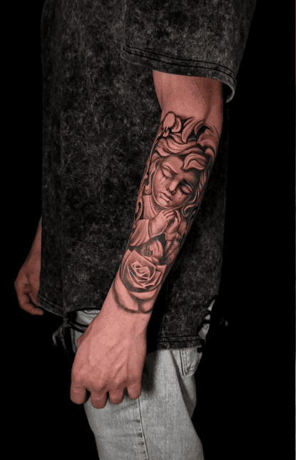 Detailed black grey tattoo - Brazilian tattoo artist Venice Beach